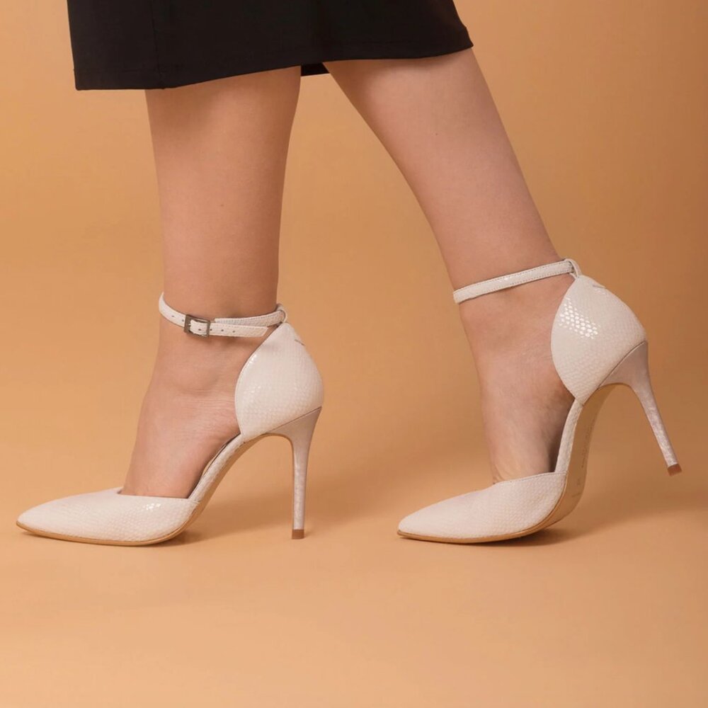 Antonia Saint NY Vida D’Orsay Lasso Pumps - White Snakeskin Emboss 7.5
